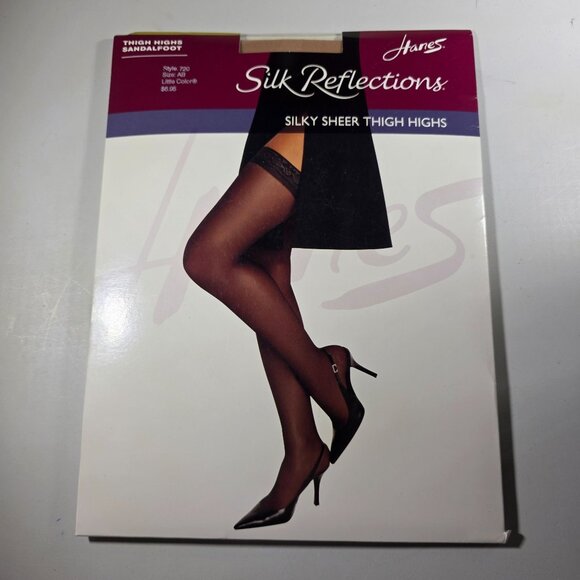 Hanes Silk Reflections Silky Sheer Thigh Highs Sandalfoot Nylon Spandex Hosiery - Picture 1 of 4